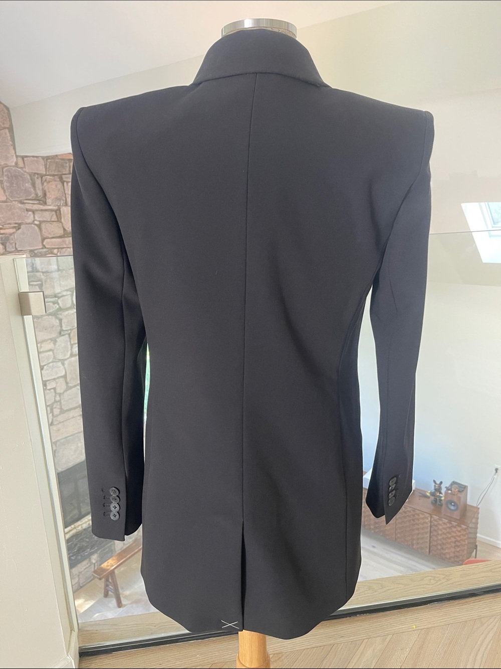 Women's Black Double-Breasted Blazer Jacket - Picture 4 of 5